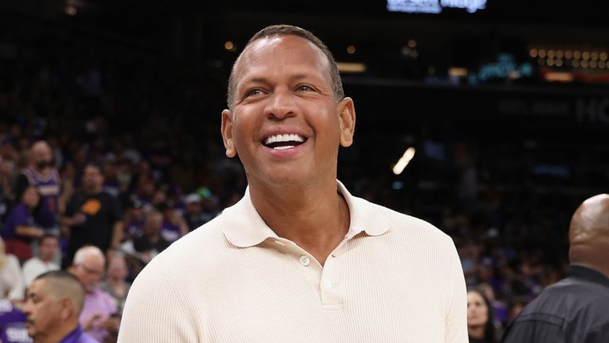 Former MLB player Alex Rodriguez attends an NBA playoff game in 2024.