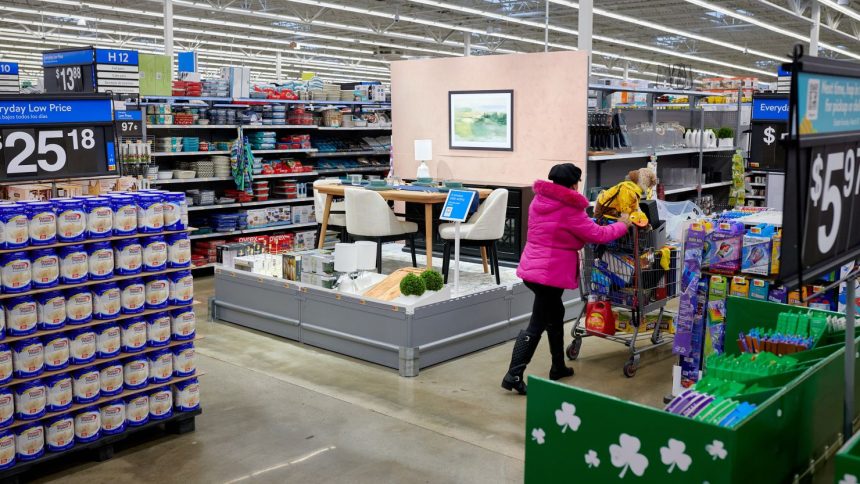 A dining furniture display at a Walmart store in Secaucus, New Jersey, US, on Tuesday, March 5, 2024.