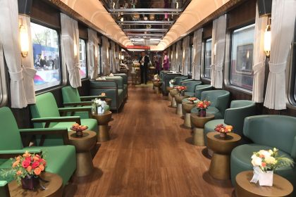 This photo shows the lounge carriage of a panda-themed tourist train at Anjing Railway Station in Chengdu, southwest China's Sichuan Province, November 10, 2024.