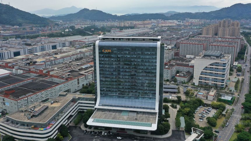 The headquarters of Chinese EV battery maker CATL in the Chinese city of Ningde, pictured in November 2024.