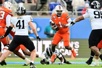 Miami's Cam Ward (No. 1) is one of the headline participants at the 2025 NFL Scouting Combine.