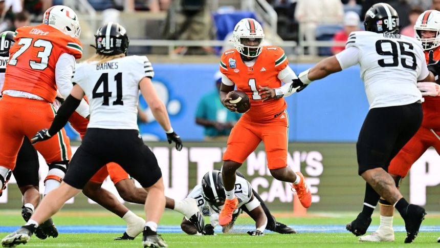 Miami's Cam Ward (No. 1) is one of the headline participants at the 2025 NFL Scouting Combine.