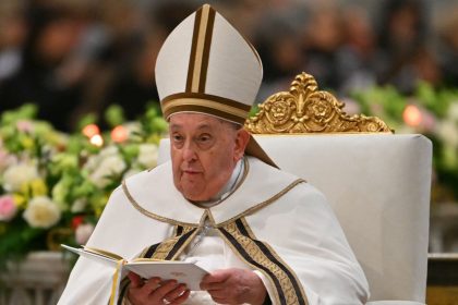 Pope Francis leads the vespers at Saint Paul Outside the Walls, in Rome on January 25.