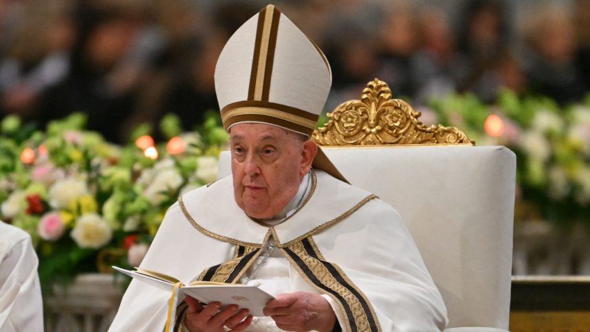 Pope Francis leads the vespers at Saint Paul Outside the Walls, in Rome on January 25.