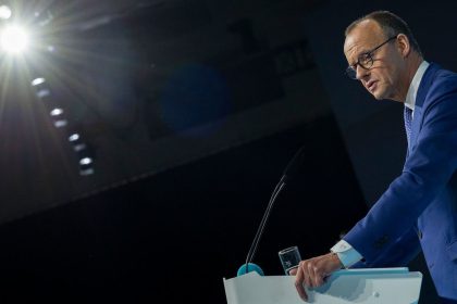 Friedrich Merz, candidate for Germany's next chancellor and leader of the Christian Democratic Union party, speaks in Berlin on February 3.