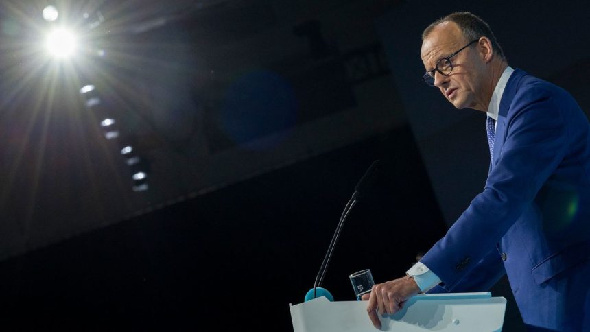 Friedrich Merz, candidate for Germany's next chancellor and leader of the Christian Democratic Union party, speaks in Berlin on February 3.