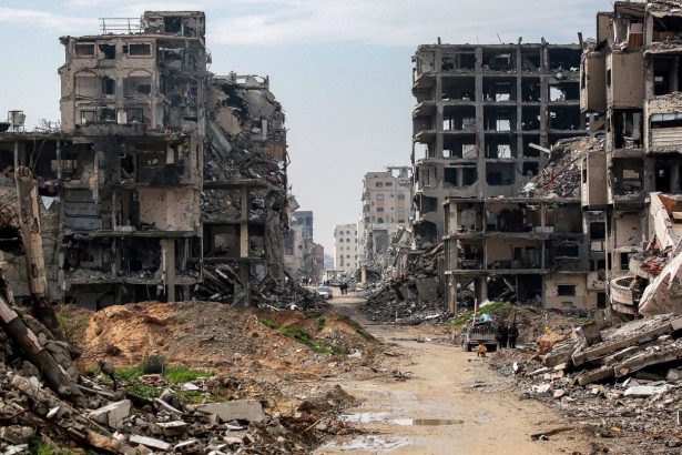 Destroyed buildings in the west of Beit Lahia in the northern Gaza Strip on February 11, 2025.