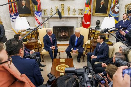 King Abdullah II of Jordan, US President Donald Trump, and US Secretary of State Marco Rubio in the Oval Office of the White House in Washington, DC, on February 11, 2025.