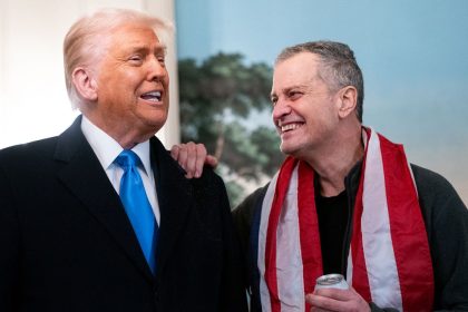 US President Donald Trump (L) welcomes former detainee Marc Fogel to the White House after he was freed from Russia in Washington, DC, on February 11, 2025.