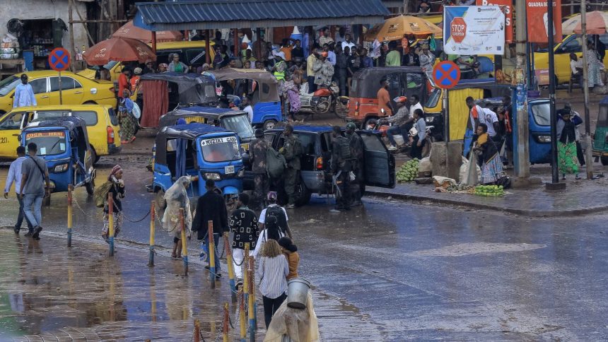 Armed Forces of the Democratic Republic of the Congo (FARDC) soldiers get into a vehicle in Bukavu on February 14, 2025.