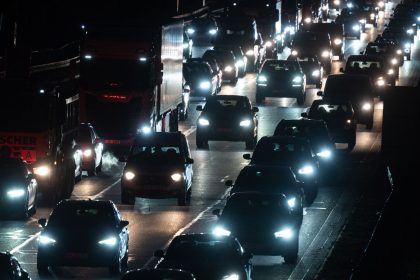 Cars in gridlocked rush-hour traffic in Baden-Württemberg, Stuttgart, on February 17 2025. The party that won Germany's election has called for the reversal of a ban on new gas-powered cars by 2035.