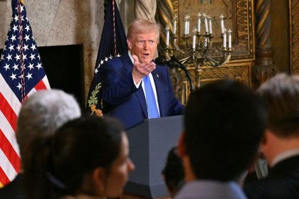 President Donald Trump speaks during the signing of executive orders at his Mar-a-Lago resort in Palm Beach, Florida, on Tuesday.