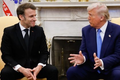 US President Donald Trump meets with French President Emmanuel Macron in the Oval Office of the White House in Washington, DC, on February 24, 2025.