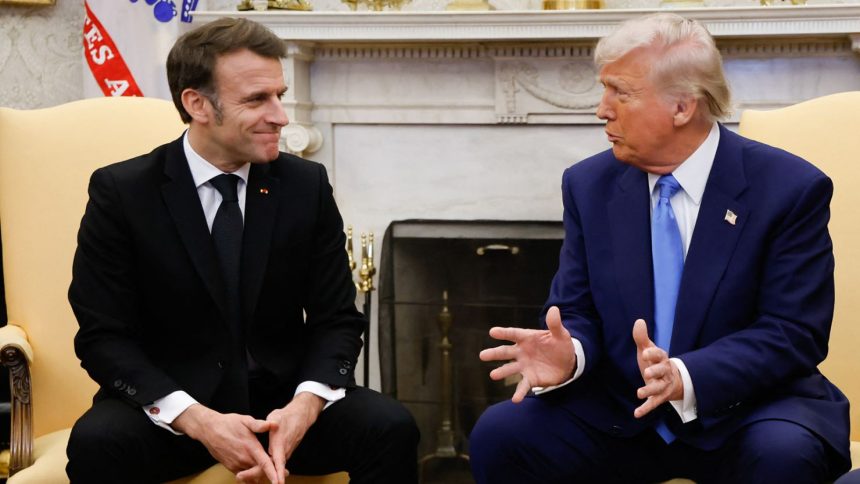 US President Donald Trump meets with French President Emmanuel Macron in the Oval Office of the White House in Washington, DC, on February 24, 2025.