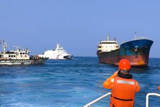 Taiwan's coast guard intercepts a cargo ship suspected of damaging an undersea cable connecting Taiwan to its outlying Penghu Islands on February 25, 2025.