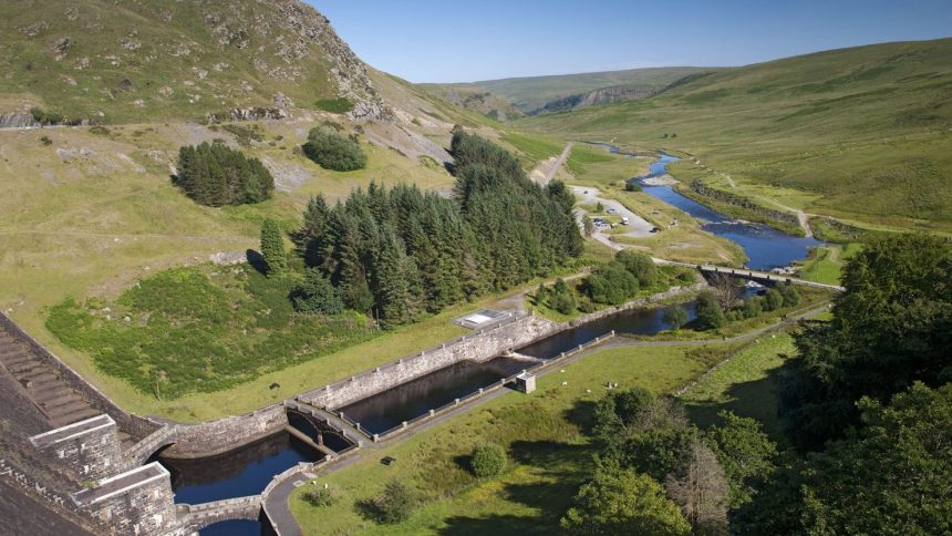 The Claerwen Reservoir is deep in the Welsh countryside.