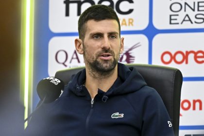 Novak Djokovic speaks to reporters in Doha, Qatar, on Monday.