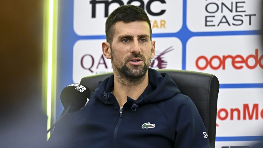 Novak Djokovic speaks to reporters in Doha, Qatar, on Monday.