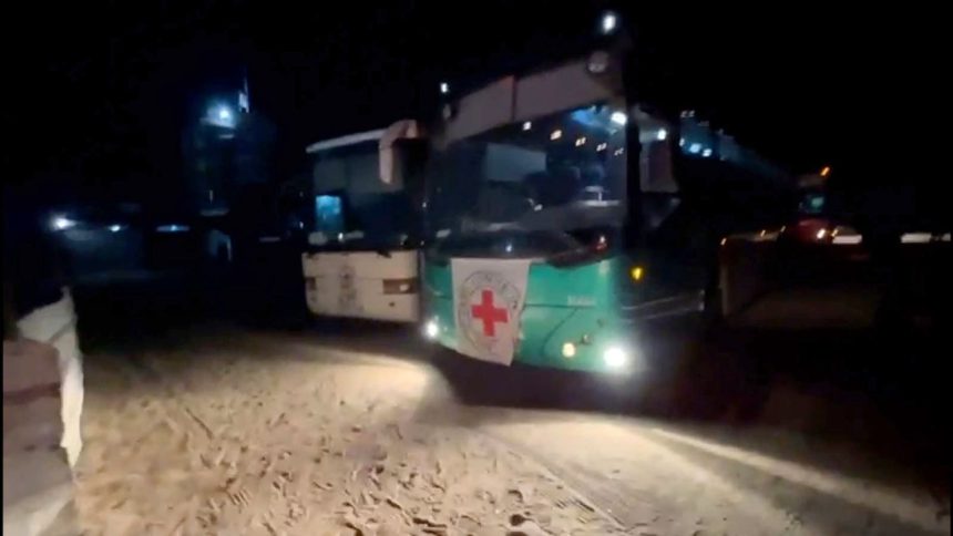 CNN video shows International Committee of the Red Cross buses heading to the Kerem Shalom crossing.