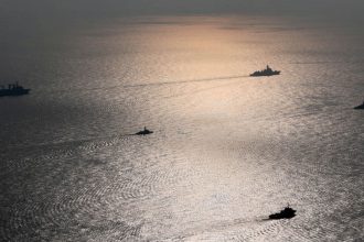 Warships attend a joint naval exercise of the Iranian, Chinese and Russian navies in the northern Indian Ocean, during their exercises in 2022.