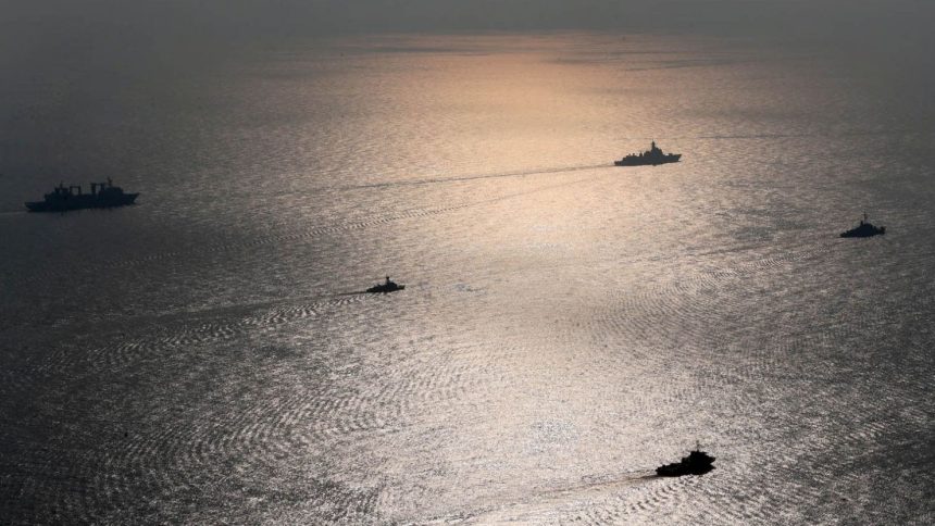 Warships attend a joint naval exercise of the Iranian, Chinese and Russian navies in the northern Indian Ocean, during their exercises in 2022.