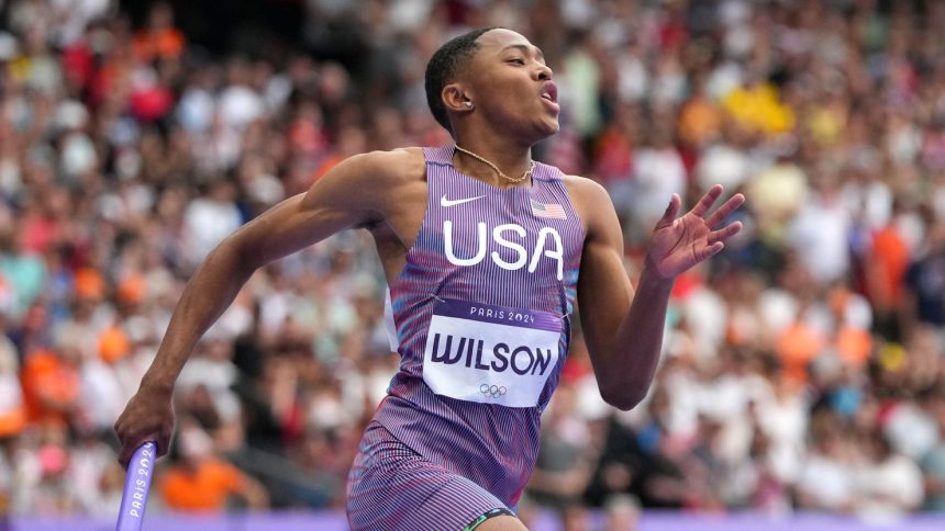 Quincy Wilson competes in the 4x400-meter relay heats at last year's Paris Olympics.