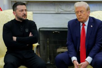 US President Donald Trump meets with Ukrainian President Volodymyr Zelensky at the White House on February 28, 2025.