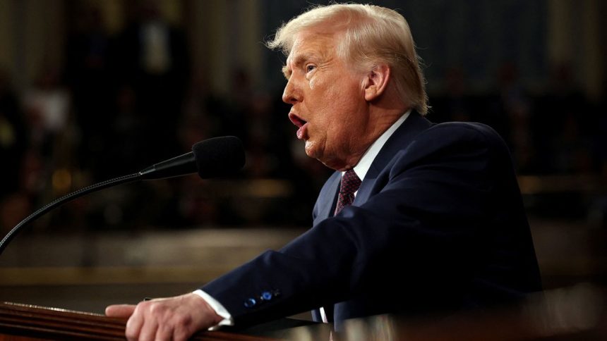 WASHINGTON, DC - MARCH 04: U.S. President Donald Trump addresses a joint session of Congress at the U.S. Capitol on March 04, 2025 in Washington, DC.     Win McNamee/Pool via REUTERS