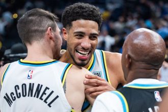 Tyrese Haliburton celebrates his outrageous game-winning play against the Milwaukee Bucks.