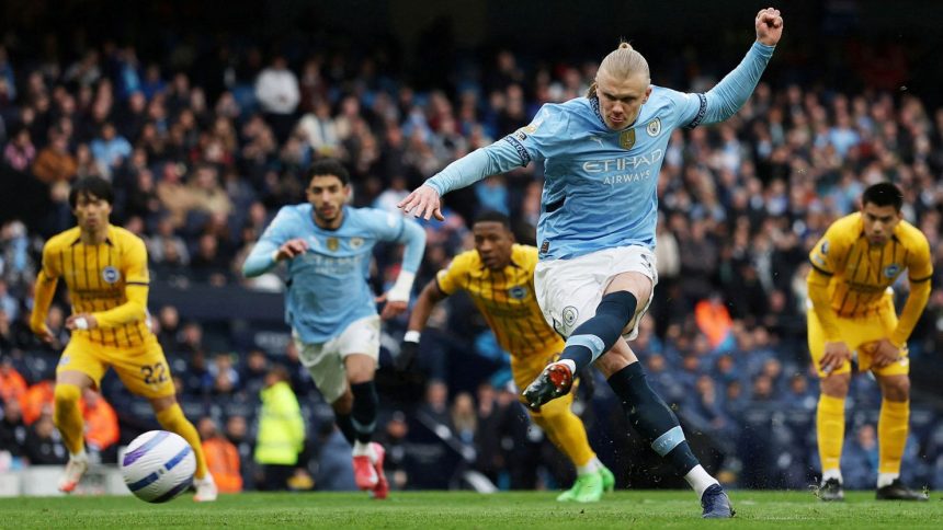 Erling Haaland gave Manchester City a 1-0 lead with a record-breaking penalty.