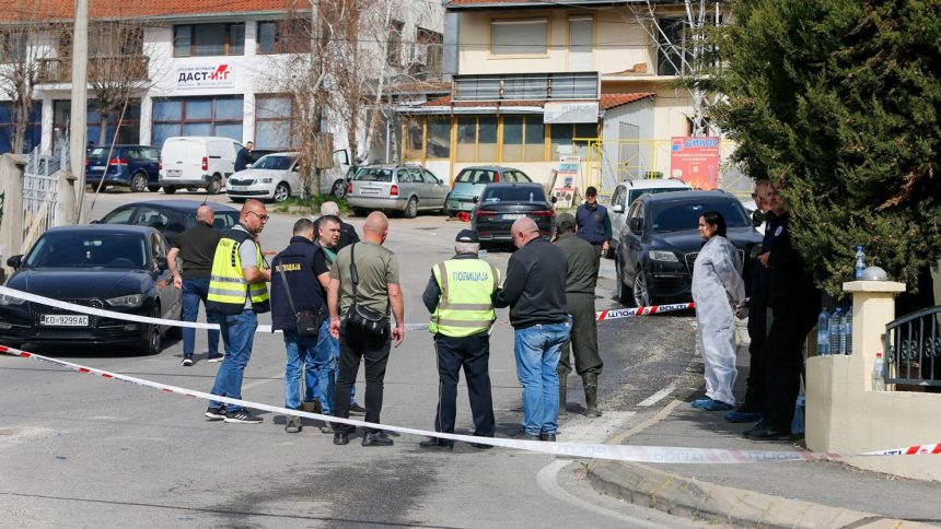 Emergency responders operate outside a night club in the town of Kocani, North Macedonia, on Sunday.