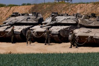 Israeli tanks were seen positioned near the Israel-Gaza border on Tuesday.