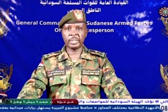 A Sudanese army spokesperson gives a statement on Sudan TV, after, according to the Sudanese army, they took control of the presidential palace on March 21, 2025.