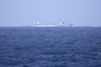 The People’s Liberation Army-Navy Fuchi-class replenishment vessel Weishanhu off the coast of Australia