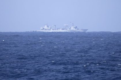 The People’s Liberation Army-Navy Fuchi-class replenishment vessel Weishanhu off the coast of Australia