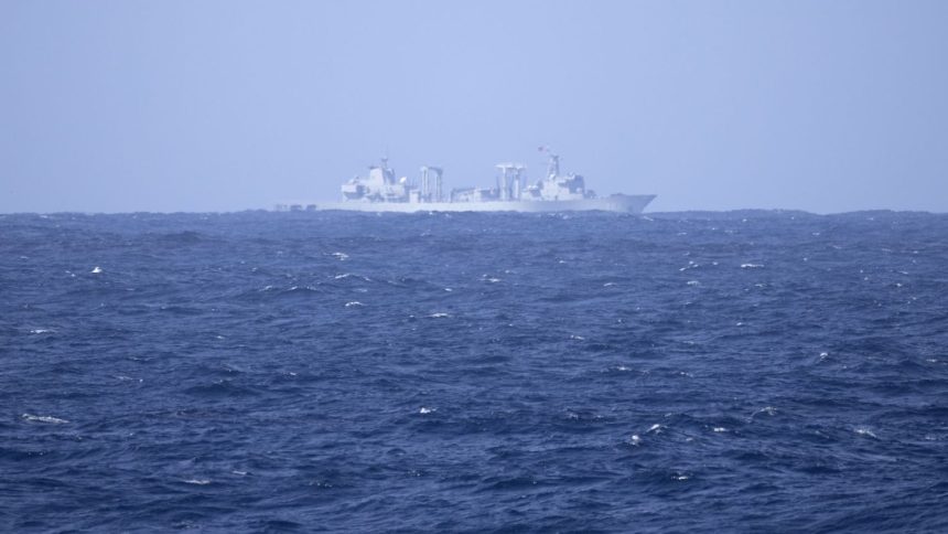 The People’s Liberation Army-Navy Fuchi-class replenishment vessel Weishanhu off the coast of Australia