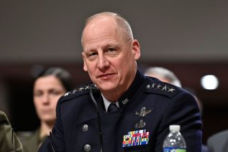 Vice Chief of Space Operations Gen. Michael Guetlein testifies before the Senate Armed Services Committee on Capitol Hill in Washington, DC, on March 12, 2025.