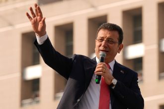 Istanbul's Mayor Ekrem Imamoglu addresses his supporters in Istanbul, Turkey, on January 31, 2025.