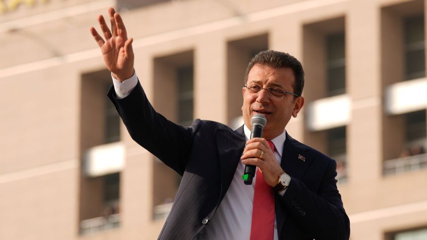 Istanbul's Mayor Ekrem Imamoglu addresses his supporters in Istanbul, Turkey, on January 31, 2025.