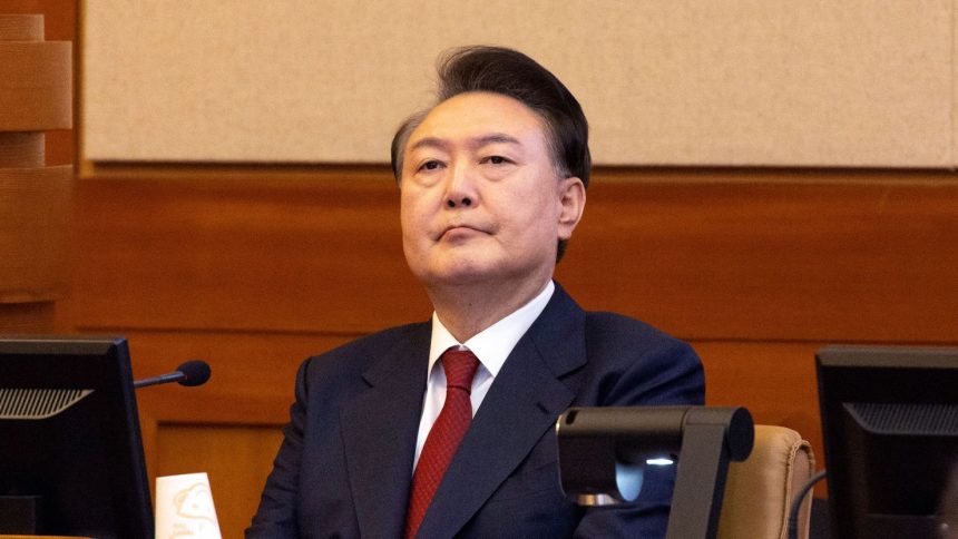 South Korean President Yoon Suk Yeol attends a hearing of his impeachment trial in Seoul, South Korea, on February 13, 2025.