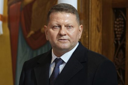 Ukraine's ambassador to the United Kingdom, Valerii Zaluzhnyi, speaks in London on February 24.