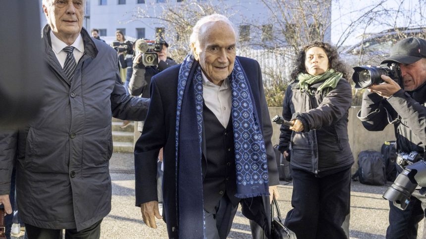 Ex-FIFA president Sepp Blatter arrives in front of the special appeals court in Muttenz, Switzerland, for his retrial on fraud, forgery and misappropriation charges on March 3.