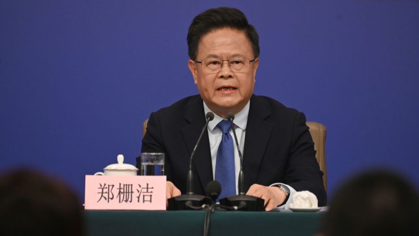 Zheng Shanjie, chairman of China's National Development and Reform Commission, speaks to journalists at a news conference in Beijing on March 6, 2025.