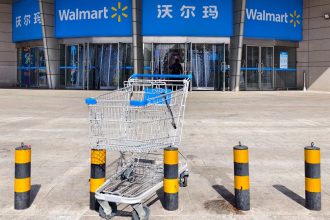 A view of the entrance of a Walmart supermarket in Beijing, China, on March 12, 2025.