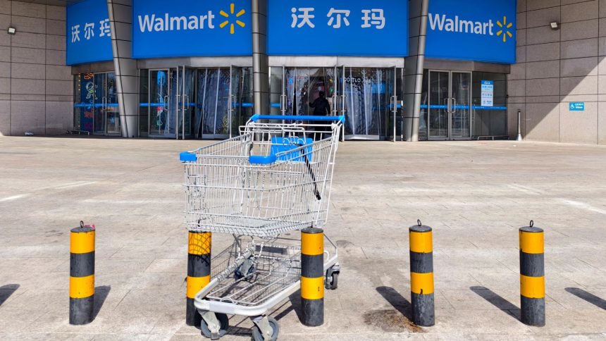 A view of the entrance of a Walmart supermarket in Beijing, China, on March 12, 2025.