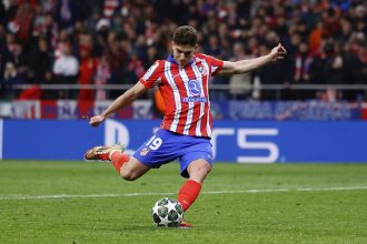 The moment Julián Alvarez accidentally touched the ball with both feet while taking his disallowed penalty.