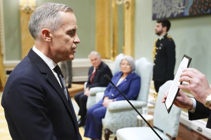 Mark Carney is sworn in as prime minister of Canada in Ottawa on Friday.