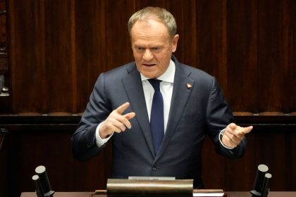 Polish Prime Minister Donald Tusk speaks at the Sejm, the lower house of parliament, in Warsaw, Poland, on March 7.