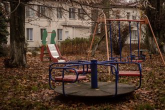 This November 2022 photo shows the playground of the Kherson Children's house, an orphanage where Russian forces allegedly took 46 children from.