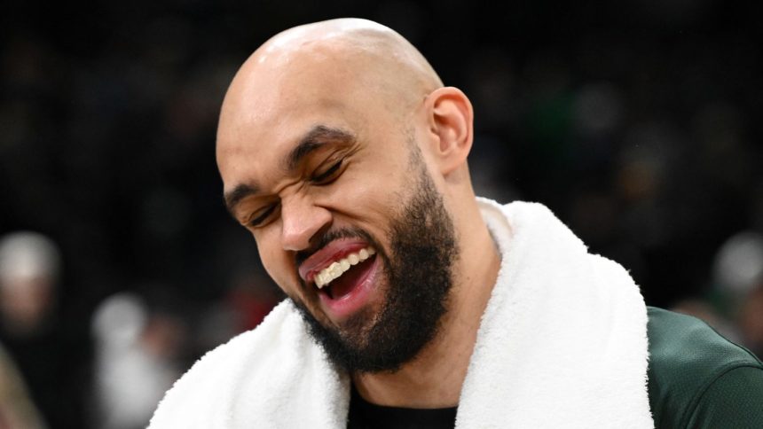 Derrick White of the Boston Celtics after a game against the Philadelphia 76ers at the TD Garden on March 6, in Boston.